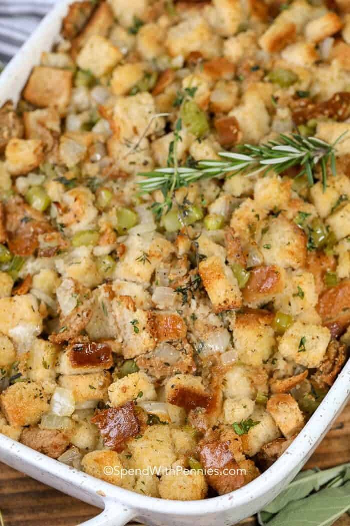 Homemade Stuffing in baking dish