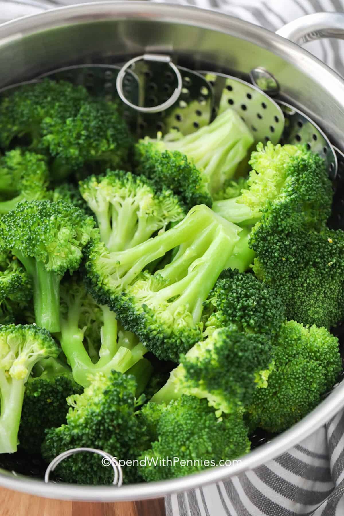 steamed broccoli in a pot