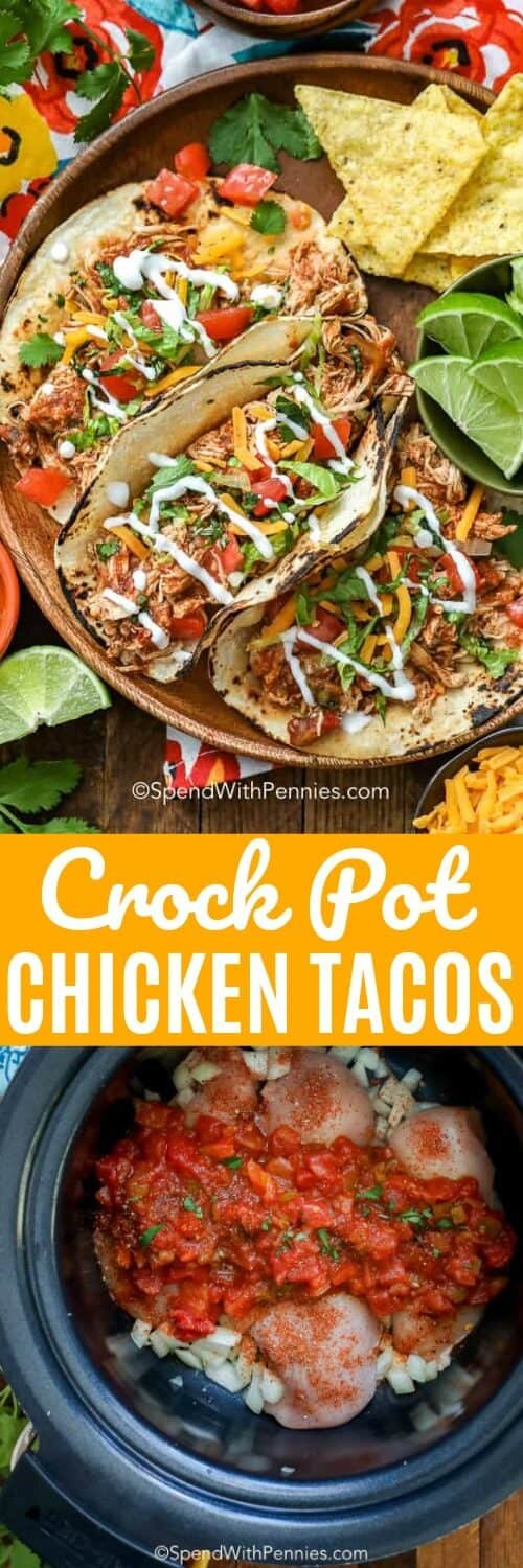 Crock Pot Chicken Tacos with a title