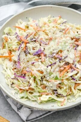 a prepared coleslaw recipe in a bowl