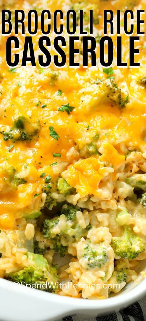 Close up of broccoli rice casserole.