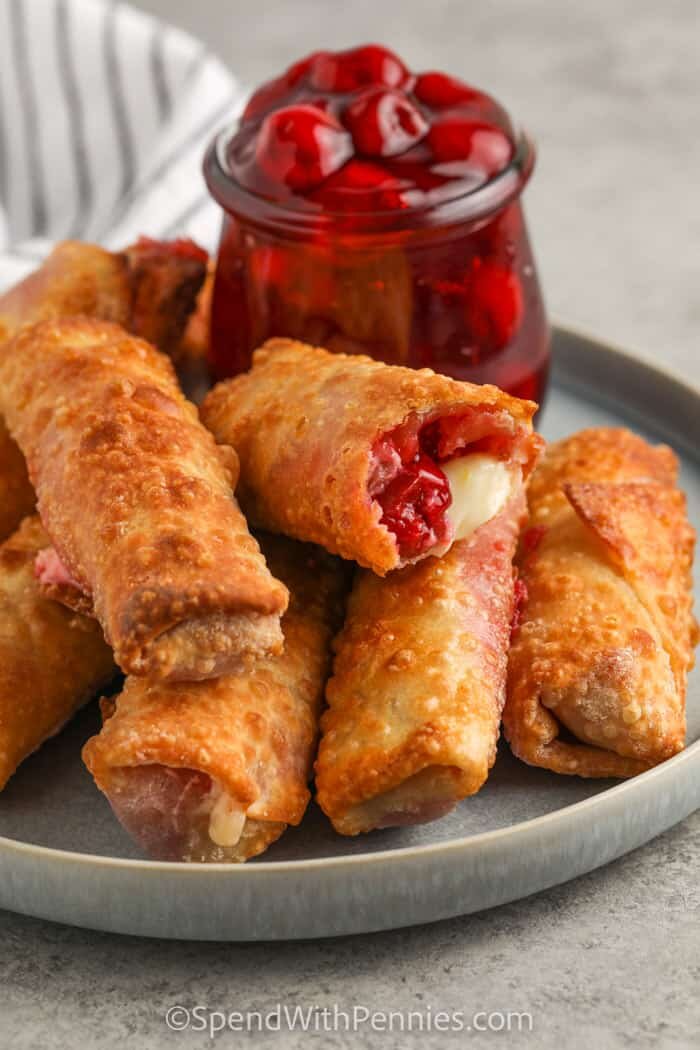 plated Cherry Cheesecake Egg Rolls