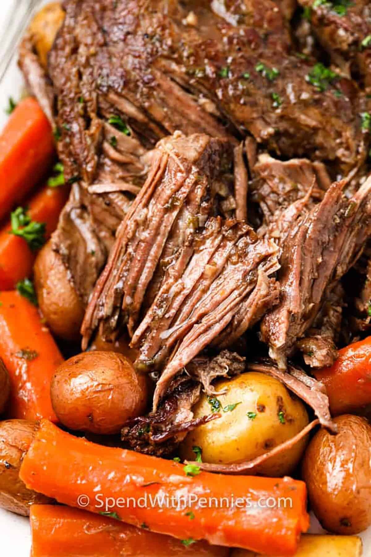 cooked Pot Roast with vegetables