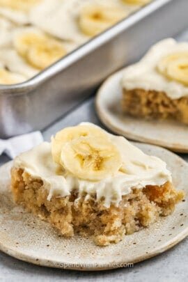 slice of Banana Bars with Cream Cheese Frosting with a bite taken out