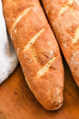 close up of Baguette on a table