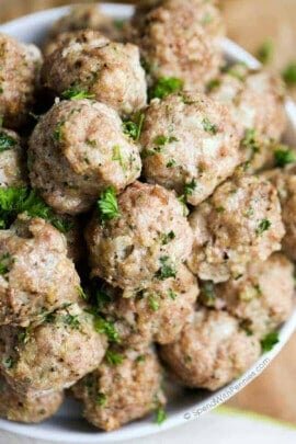 Turkey Meatballs in a bowl with garnish