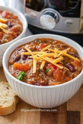 close up of plated Instant Pot Chili