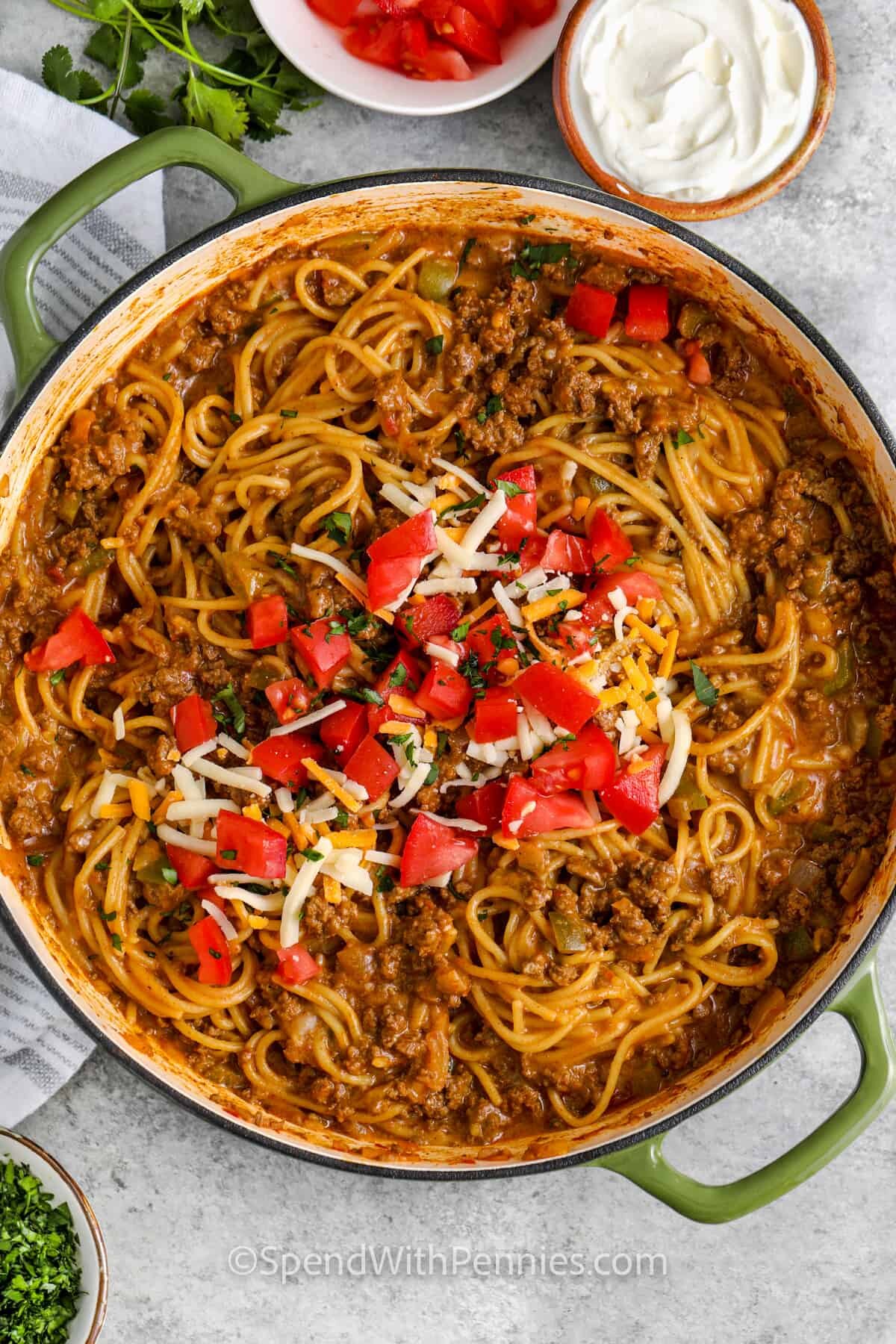 adding toppings to Taco Spaghetti