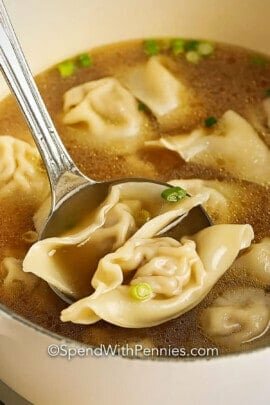 close up of Homemade Wonton Soup