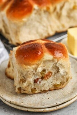 close up of fluffy Hot Cross Buns