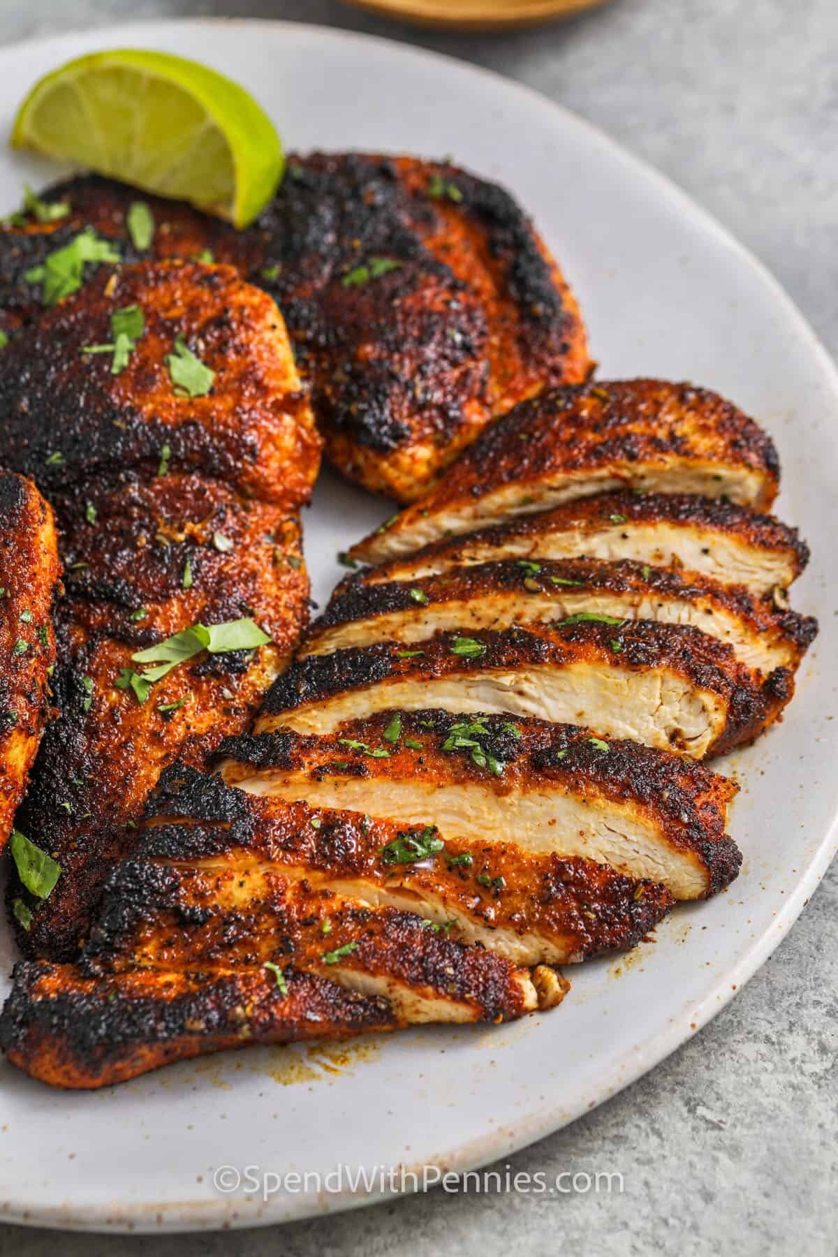 sliced Blackened Chicken on a plate