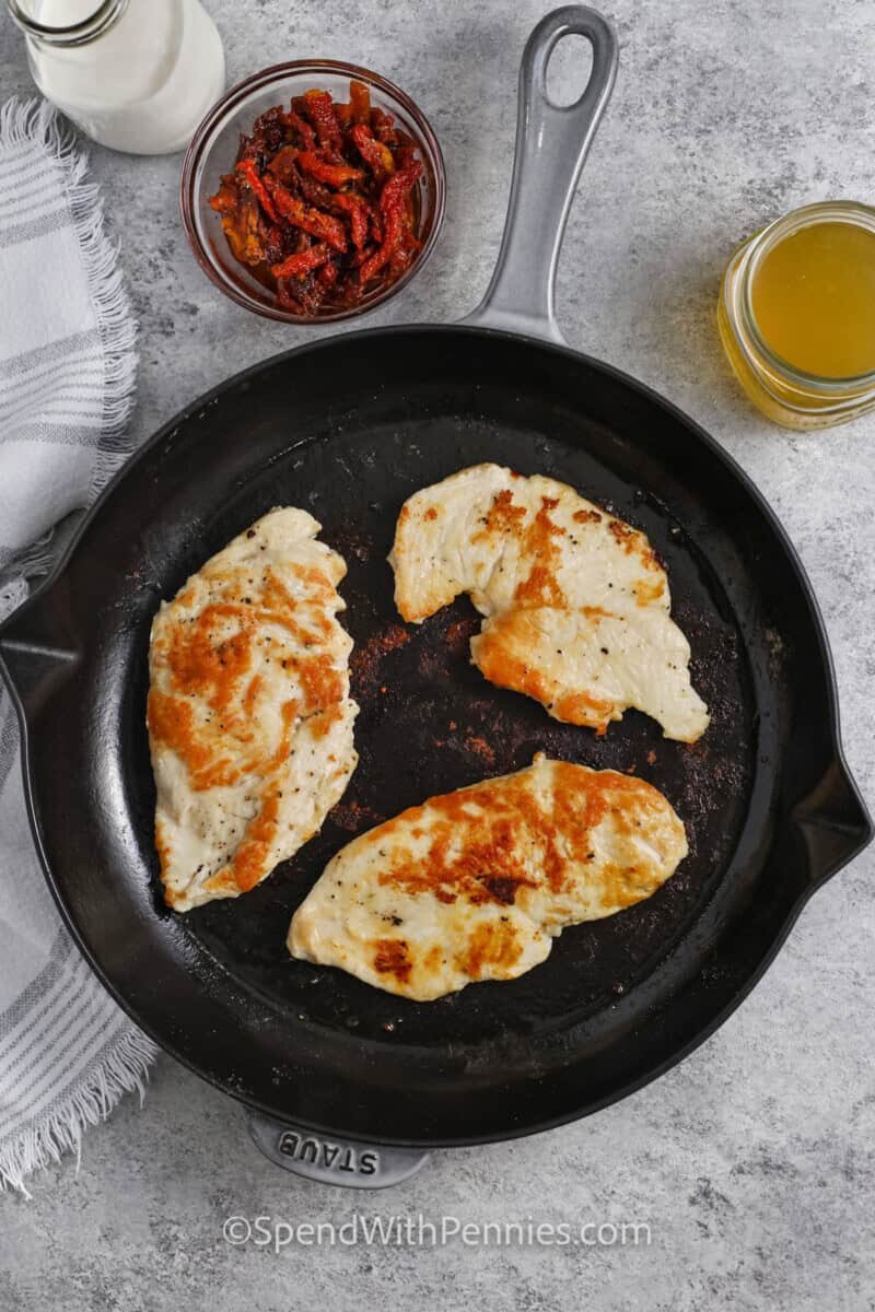 cooked chicken in a pan to make Marry Me Chicken