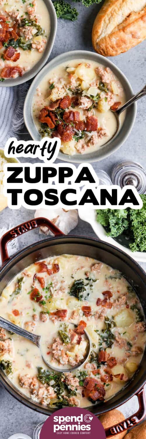 Zuppa Toscana in the pot and plated with a title