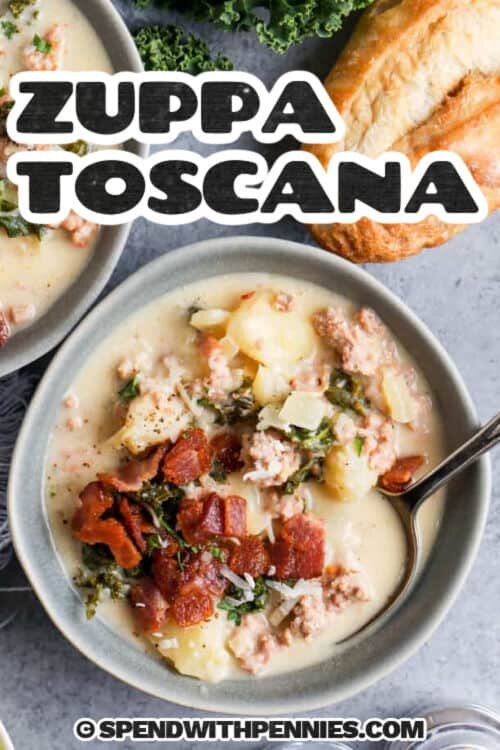 bowls of Zuppa Toscana with a title